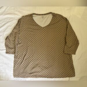 Kim Rogers Women’s 3/4 Sleeve Blouse in Taupe/Navy Abstract Sz 2X